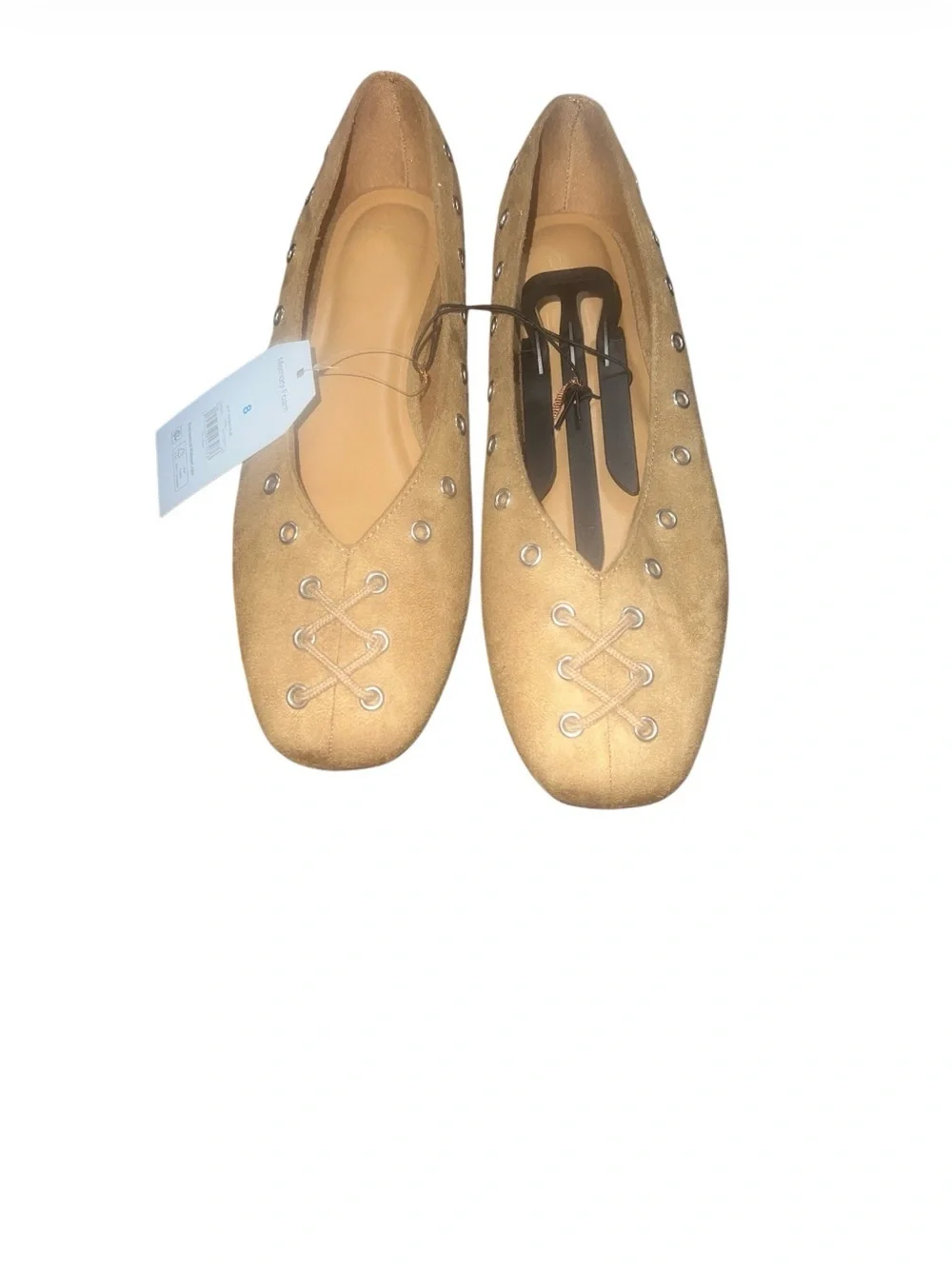 Time and Tru Tan Suede Studded Lace-Up Flats